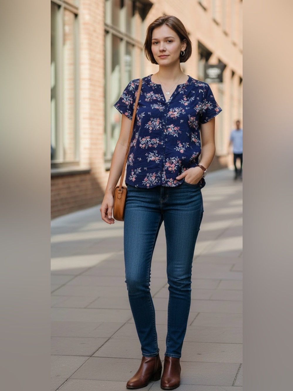 croft & barrow Navy Floral Button-Down Blouse